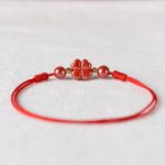 Buddha Stones Four Leaf Clover Cinnabar Blessing Calm String Bracelet Anklet Bracelet BS 13