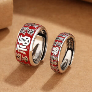 Buddha Stones Fu Character Design Fortune Luck Copper Adjustable Ring Bracelet BS main