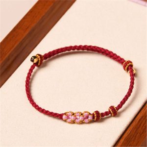 Buddha Stones Handmade Peach Blossom Protection Braided Rope Bracelet Bracelet BS Dark Red(Wrist Circumference 14-16cm)