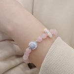 Buddha Stones 925 Sterling Silver Natural Amethyst Aquamarine Pink Crystal Cat's Eye Healing Crescent Moon Bracelet Bracelet BS Pink Crystal(Soothing♥Warmth)(Wrist Circumference 14-16cm)