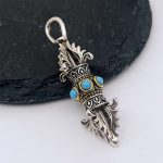 Buddha Stones Tibet Vajra Dorje Pattern Copper Luck Wealth Metal Necklace Pendant Necklaces & Pendants BS 5