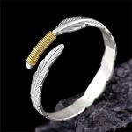 Buddha Stones Feather Pattern Engraved Luck Cuff Bracelet Bangle Bracelet Bangle BS 2