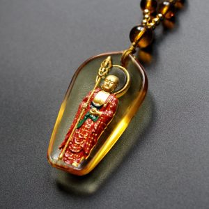 Buddha Stones Ksitigarbha Buddha Liuli Crystal Compassion Amulet Necklace Pendant Necklaces & Pendants BS Yellow Standing Ksitigarbha