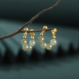 Buddha Stones 925 Sterling Silver Hetian Jade Red Agate Beaded Abundance Earrings Earrings BS Hetian Jade(Prosperity♥Abundance)