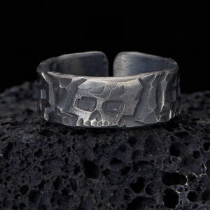 Buddha Stones 999 Sterling Silver Skeleton Pattern Handmade Blessing Ring Ring BS US15