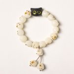 Buddha Stones Natural Bodhi Seed Lovely Paw Ebony Wood Lucky Cat Wisdom Bracelet Bracelet BS White Bodhi Seed Tassel Version(Wrist Circumference 14-15cm)