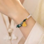 Buddha Stones 925 Sterling Silver Fu Character Lucky Bag Pearl Hetian Jade Wisdom Rope Bracelet 6