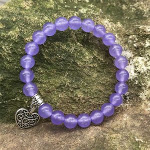 Natural Gemstone Lucky Love Heart  Charm Stretch Bracelet Bracelet BS Amethyst