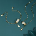 Buddha Stones 925 Sterling Silver 22K Gold Hetian White Jade Bamboo Leaf Luck Necklace Pendant Bracelet Bracelet Necklaces & Pendants BS main