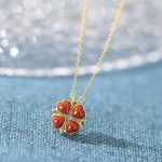 Buddha Stones 925 Sterling Silver Four Leaf Clover White Jade Red Agate Abundance Necklace Pendant Necklaces & Pendants BS Red Agate(Confidence♥Calm)