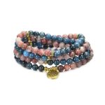 Buddha Stones Lazurite Picasso Jasper Amazonite Rhodonite Apatite Positive Lotus Prayer Bead Bracelet Mala Bracelet BS 18