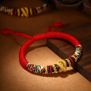Buddha Stones 925 Sterling Silver Om Mani Padme Hum King Kong Knot Faith Bracelet Bracelet BS Red(Wrist Circumference: 14-21cm) Regular style