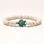 Buddha Stones Natural Stone Sea Turtle Turquoise Blessing Bracelet Bracelet BS White Turquoise
