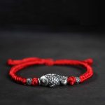 Buddha Stones Silver Luck Koi Fish Braided String Bracelet Bracelet BS Red(Wrist Circumference 14-20cm)