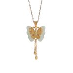 Buddha Stones 925 Sterling Silver Plated Gold Hetian White Jade Butterfly Blessing Necklace Pendant Necklaces & Pendants BS 6