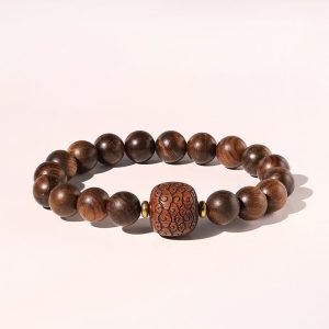 Buddha Stones Rosewood Auspicious Clouds Totem Fu Character Bamboo Pattern Warmth Bracelet Bracelet BS Auspicious Clouds(Wrist Circumference 14-16cm)