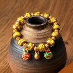 Buddha Stones Gold Swallowing Beast Family Charm Liuli Glass Bead Fortune Bracelet Bracelet BS Gold Gold Swallowing Beast Family 12mm
