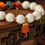 Buddha Stones Tibetan Incense Ash Porcelain Luminous Fluorescent Liuli Glass Bead Gourd Copper Coin Charm Peace Bracelet Bracelet BS 8