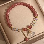 Buddha Stones Natural Strawberry Quartz Crystal White Agate Auspicious Cloud Healing Bracelet Bracelet BS 3