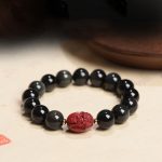 Buddha Stones Chinese Zodiac Natal Buddha Natural Black Obsidian Cinnabar Purification Bracelet Bracelet BS 19