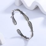 Buddha Stones Angel Wings Feather Pattern Carved Luck Cuff Bracelet Bangle Bracelet Bangle BS 1