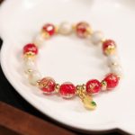 Buddha Stones Gourd God Of Wealth Charm Fortune Liuli Glass Bead Incense Ash Porcelain Bead Bracelet Bracelet BS Red White Bead Gourd Charm(Wrist Circumference 14-15cm)
