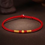 Buddha Stones 999 Gold Beads Luck King Kong Knot Handmade Braided Protection Bracelet Bracelet BS A Gold Bead Red Rope 24cm