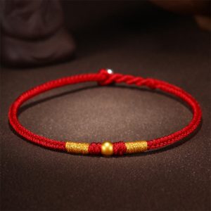 Buddha Stones 999 Gold Beads Luck King Kong Knot Handmade Braided Protection Bracelet Bracelet BS A Gold Bead Red Rope 24cm