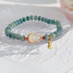 Buddha Stones Natural Hetian Jade Pearl Peace Buckle Fu Character Gourd Money Bag Strawberry Quartz PiXiu Luck Bracelet Bracelet BS 5