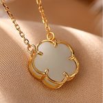 Buddha Stones 925 Sterling Silver Plated Gold Natural Hetian Jade Flower Luck Necklace Pendant Ring Set Bracelet Necklaces & Pendants BS 12