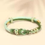 Buddha Stones Handmade Peach Blossom Knot Eight Thread Peace Knot Luck Protection Bracelet Bracelet BS Green(Wrist Circumference 15-19cm)