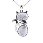 Buddha Stones Cat Pattern Natural Crystal Protection Necklace Pendant Necklaces & Pendants BS White Turquoise