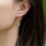 Buddha Stones 925 Sterling Silver 14K Gold Plated Hetian Jade Red Agate Luck Drop Dangle Earrings Earrings BS 10