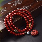 Buddha Stones Tibetan Cinnabar Peace Buckle Triple Wrap Blessing Bracelet Mala Mala Bracelet BS 4
