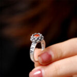 Buddha Stones925 Sterling Silver Lotus Red Agate Confidence Blessing Ring Ring BS 3