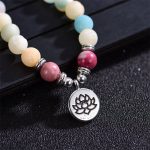Buddha Stones Lazurite Picasso Jasper Amazonite Rhodonite Apatite Positive Lotus Prayer Bead Bracelet Mala Bracelet BS 10