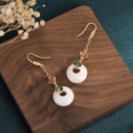 Buddha Stones FengShui White Jade Blessing Drop Earrings Earrings BS 12