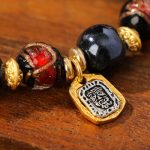 Buddha Stones Tibetan Zakiram Goddess of Wealth Liuli Glass Incense Ash Porcelain Bead Luck Bracelet Bracelet BS 5