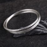 Buddha Stones 999 Sterling Silver Heart Sutra Carved Protection Bracelet Bangle Bracelet Bangle BS 1