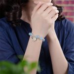 Buddha Stones 925 Sterling Silver Natural Aquamarine Serenity Flower Love Key Charm Bracelet Bracelet BS 2