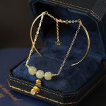 Buddha Stones Copper Plated Gold Hetian Jade Bead Luck Double Layer Bracelet Bangle Bracelet Bangle BS Hetian Jade Three Bead(Wrist Circumference 14-15cm)