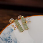Buddha Stones 925 Sterling Silver Hetian Cyan Jade White Jade Red Agate Bamboo Pattern Luck Stud Earrings Earrings BS 3