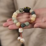 Buddha Stones Natural Bodhi Seed Lovely Paw Ebony Wood Lucky Cat Wisdom Bracelet Bracelet BS 10