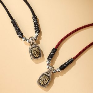 Buddha Stones Tibetan 925 Sterling Silver Zakiram Goddess of Wealth Protection Rope Necklace Pendant Necklaces & Pendants BS main