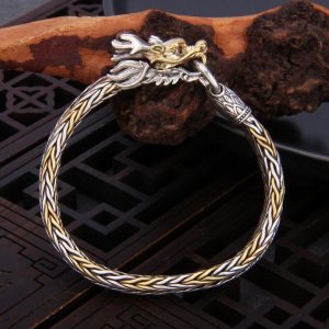Buddha Stones 925 Sterling Silver Year Of The Dragon Auspicious Dragon Protection Metal Braided Design Bracelet Bracelet BS 22cm fit for Wrist Circumference 20cm