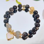 Buddha Stones Natural Silver Sheen Obsidian Love Heart Star Flower Protection Bracelet (Extra 30% Off | USE CODE: FS30) Bracelet BS Silver Sheen Obsidian&Love Heart