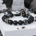 Buddha Stones Black Obsidian Black Glitter Stone Purification Bracelet Bracelet BS 7
