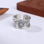 Buddha Stones 999 Sterling Silver Lotus Flower Heart Sutra Protection Ring Ring BS 2