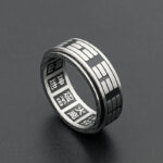 Buddha Stones Bagua Yin Yang Titanium Steel Balance Rotatable Ring Ring BS 13
