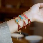 Buddha Stones 925 Sterling Silver Plated Gold Natural Red Agate Lotus Jade Calm Double Layer Bracelet Bracelet BS 4